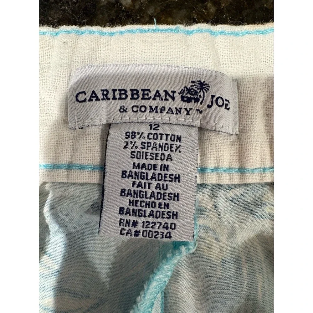Caribbean Joe Shorts Womens Size 12 Blue White Tropical Floral - Picture 8 of 9